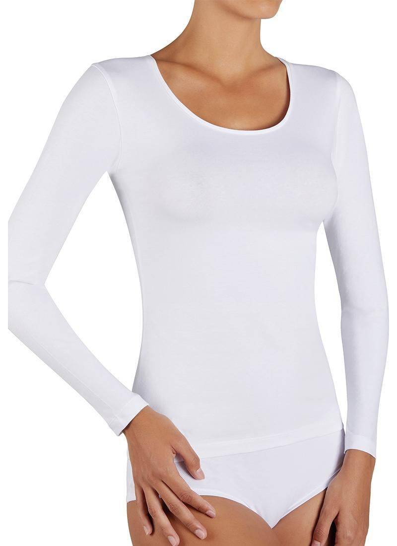 Camiseta interior manga larga doble capa algodón de mujer